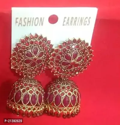 Maroon Bentex Artificial Stones Jhumkas Earrings For Women