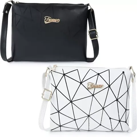 Women Sling Bags White,Black Combo of 2