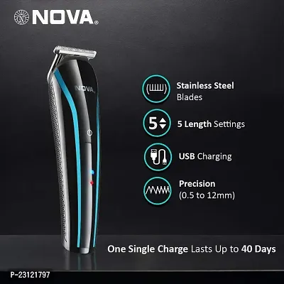 Nova NHT 1073 Battery Powered USB Rechargeable and Cordless: 60 Minutes Runtime Professional Hair Clipper for Men, Blue-thumb0