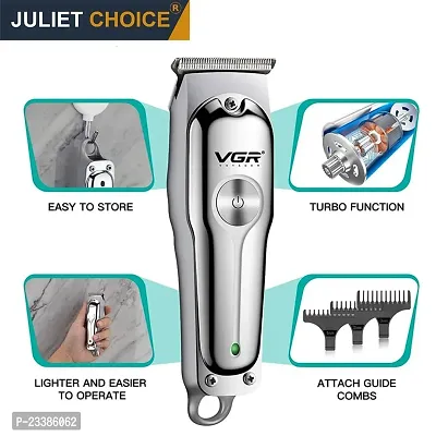 VGR V-071 Cordless Professional Hair Clipper Runtime: 120 Min Trimmer For Men With 3 Guide Combs (Silver) Standard, 1 Count-thumb0