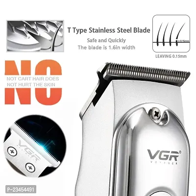 VGR Hair Liner for Men Clippers, Battery Powered T Blade Trimmer, Professional Cordless Zero Gapped Outlining for Barbers, 0mm balding Shape up, Edger Beard, Silver-thumb5