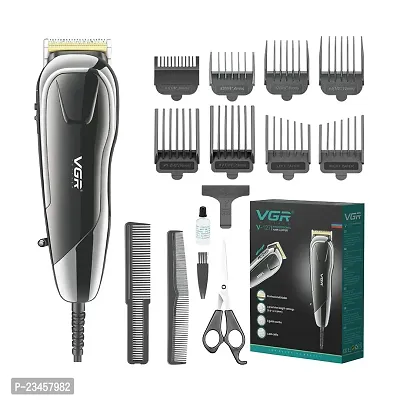 VGR V-127 Professional Hair Clipper Powerful DC Motor Stainless steel blade 8 Guide Combs 2m Cable Taper Lever Trimming Range: 0.9mm to 20mm Corded complete hair cutting set with 2 Combs  1 Scissor-thumb0