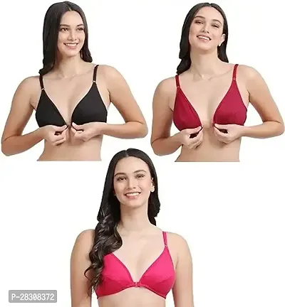Stylish Multicoloured Cotton Solid Bra Pack Of 3-thumb0