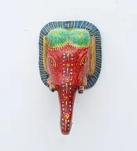 Wooden elephant face wall decor long trunk-thumb1