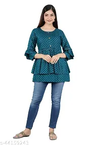 Elite Olive Rayon Printed Tunic For Women-thumb1