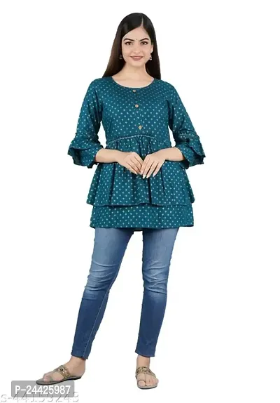 Elite Olive Rayon Printed Tunic For Women-thumb2