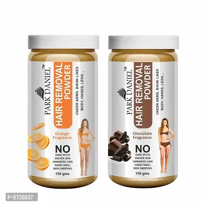Natural Orange And Chocolate Fragrance Hair Removal Powder- For Underarms, Hand, Legs And Bikini Line(Three in one Use) Combo Pack Of 2 Jars of 150gm (300gm)