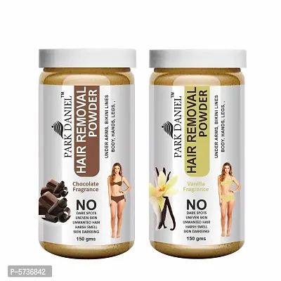 Natural Chocolate + Vanilla Fragrance Hair Removal Powder- For Underarms, Hand, Legs And Bikini Line(Three in one Use)Combo Pack of 2 Jars of 150gm (300gm)