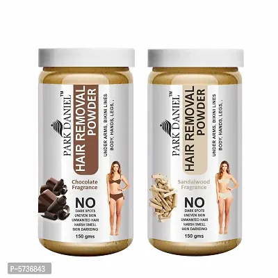 Natural Chocolate + Sandalwood Fragrance Hair Removal Powder- For Underarms, Hand, Legs And Bikini Line(Three in one Use)Combo Pack of 2 Jars of 150gm (300gm)