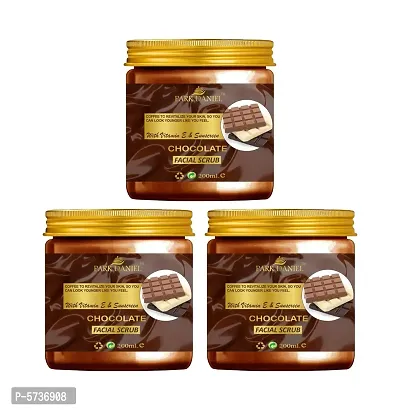 Premium Chocolate Facial Scrub- Vitamin E And Sunscreen Effect For Deep Cleansing, Pigmentation Removal, Softening And Smoothening Combo Pack Of 3 Jars of 200 ml(600 ml)