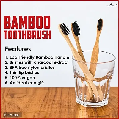 Pure and Natural Bamboo Wooden ECO Friendly Charcoal Toothbrush with Soft Medium Bristles(02 Pcs.) Medium Toothbrush (2 Toothbrushes)-thumb3