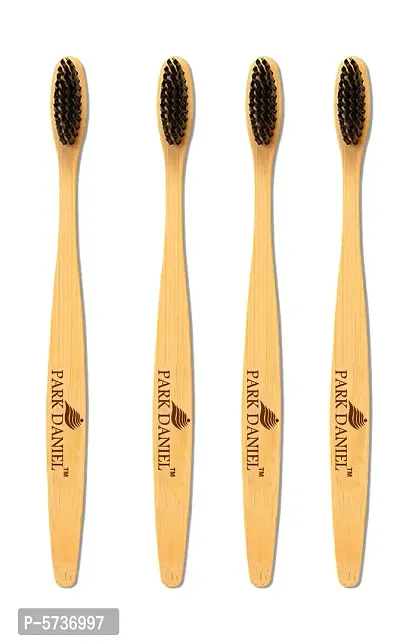 Pure and Natural Bamboo Wooden ECO Friendly Charcoal Toothbrush with Soft Medium Bristles(04 Pcs.) Medium Toothbrush (4 Toothbrushes)-thumb0