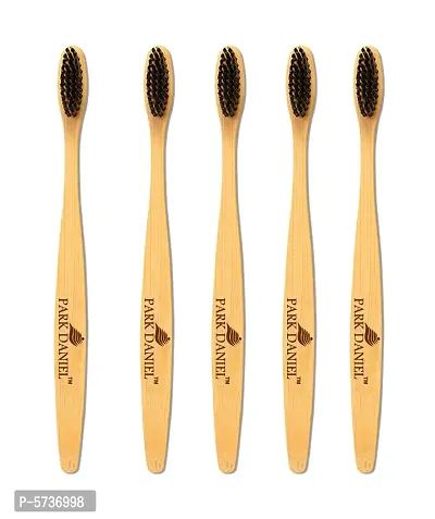 Pure and Natural Bamboo Wooden ECO Friendly Charcoal Toothbrush with Soft Medium Bristles(05 Pcs.) Medium Toothbrush (5 Toothbrushes)