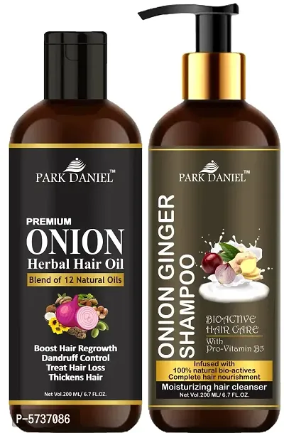 Pure and Natural Onion Oil And Onion Ginger Shampoo Hair Care Combo Pack Of 2 bottle of 200 ml(400 ml)