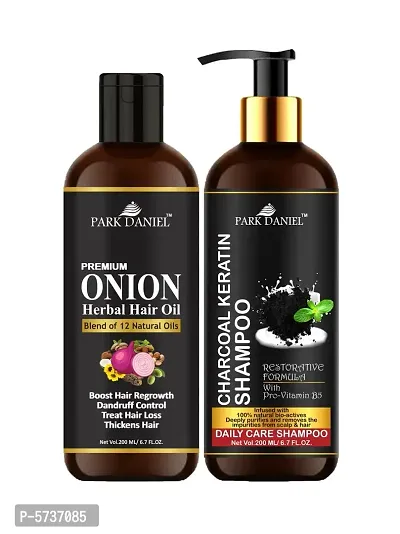 Pure and Natural Onion Oil And Activated Charcoal Shampoo Hair Care Combo Pack Of 2 bottle of 200 ml(400 ml)