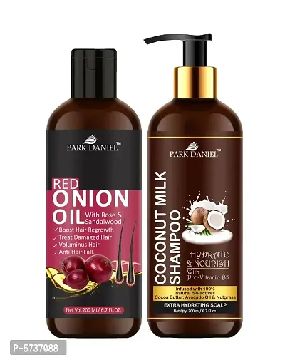 Pure and Natural Red Onion Oil And Coconut Shampoo Hair Care Combo Pack Of 2 bottle of 200 ml(400 ml)