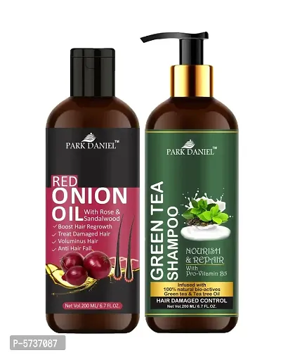 Pure and Natural Red Onion Oil And Green Tea Shampoo Hair Care Combo Pack Of 2 bottle of 200 ml(400 ml)