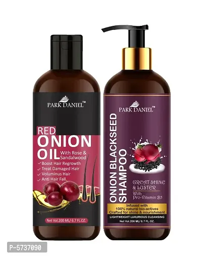 Pure and Natural Red Onion Oil And Onion Blackseed Shampoo Hair Care Combo Pack Of 2 bottle of 200 ml(400 ml)