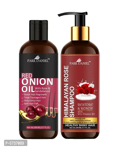 Pure and Natural Red Onion Oil And Rose Shampoo Hair Care Combo Pack Of 2 bottle of 200 ml(400 ml)