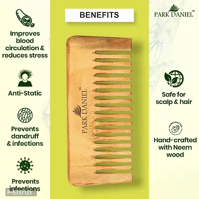 Natural And Ecofriendly Handmade Medium Detangler Neem Wooden Comb(5.5 inches)- For Stimulate Hair growth and Antidandruff Unisex pack of 1 Pc-thumb3