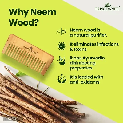 Natural And Ecofriendly Handmade Medium Detangler Neem Wooden Comb(5.5 inches)- For Stimulate Hair growth and Antidandruff Unisex pack of 1 Pc-thumb2