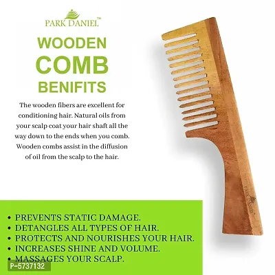 Natural And Ecofriendly Handcrafted Wooden Beard Comb(4 inches) And Neem Wooden Dressing Handle Comb(7.5 inches) Pack of 2 pcs-thumb4