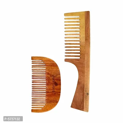 Natural And Ecofriendly Handcrafted Wooden Beard Comb(4 inches) And Neem Wooden Dressing Handle Comb(7.5 inches) Pack of 2 pcs-thumb0