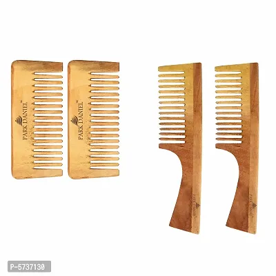 Natural And Ecofriendly Handmade Medium Detangler Neem Wooden Comb(5.5 inches) And Dressing Handle Comb(7.5 inches)- Unisex Combo pack of 4 Pcs(2 Pcs Each variety)