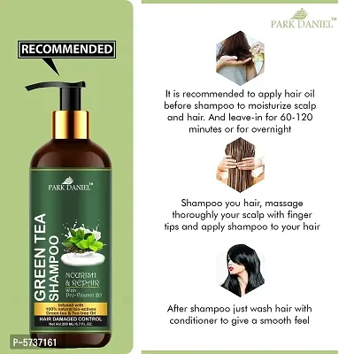 100% Natural Green Tea Shampoo -For Damage Hair Control Combo Pack 3 Bottle of 200 ml(600 ml)-thumb2