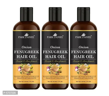 Premium Onion Fenugreek Hair Oil Enriched With Vitamin E - For Hair Growth and Shine Combo Pack 3 Bottle of 60 ml(180 ml)