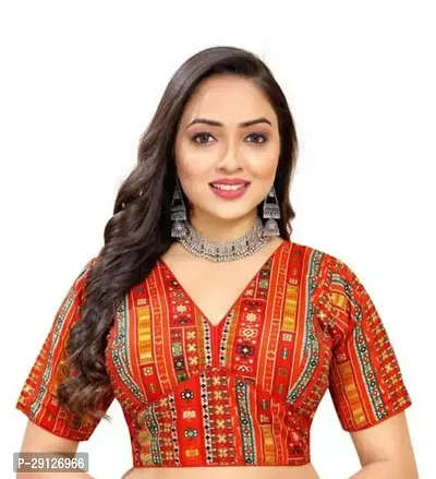 Reliable Orange Lycra Printed Stitched Blouses For Women-thumb0