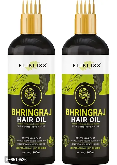 Elibliss Bhringraj Hair Oil With Comb Applicator For Hair Restoration, Non-Sticky and Non-Greasy Hair Oil Pack Of 2-thumb0