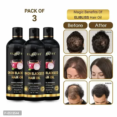 Elibliss Onion Black Seed Hair Oil For Hair Fall Controls And Hair Growth, No Mineral Oil, Silicones, Cooking Oil and Synthetic Fragrance Hair Oil Pack Of 3