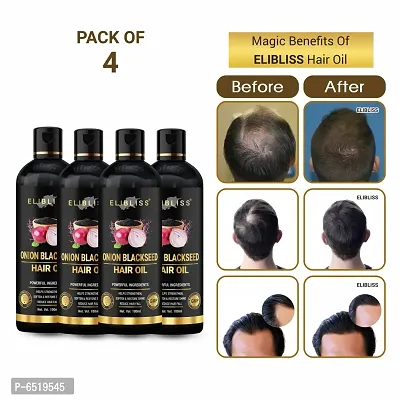 Elibliss Onion Black Seed Hair Oil For Hair Fall Controls And Hair Growth, No Mineral Oil, Silicones, Cooking Oil and Synthetic Fragrance Hair Oil Pack Of 4