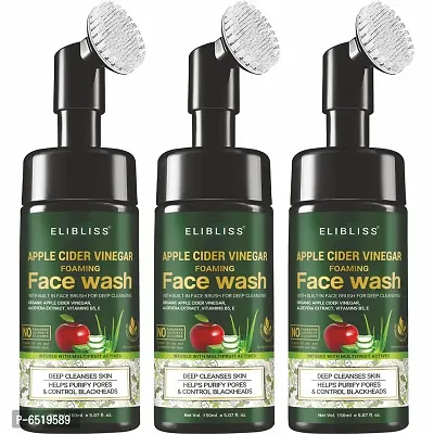 Elibliss Apple Cider Vinegar Acv Foaming Face Wash With Brush For Deep Cleansing And Smooth Skin Pack Of 3-thumb0