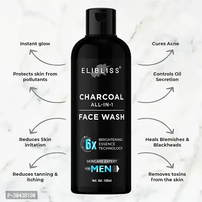 Elibliss Activated Charcoal Face Wash for Men Skin Whitening, Anti-Pollution Deep Clean 100 ml-thumb2