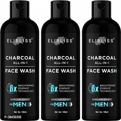 ELIBLISS Activated Charcoal Face Wash for Men - Removes Pollutants  Dirt - No Parabens (pack of 3)-thumb0