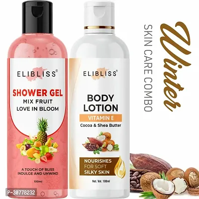 Elibliss Mix Fruit Shower Gel with Cocoa Body Lotion Combo Kit for All Skin Type