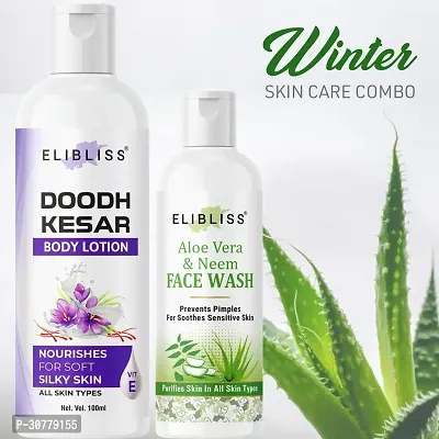 Elibliss Doodh Kesar Body Lotion for Dry Skin with Aloe Vera Neem Face Wash for All Skin-thumb0