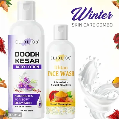 Doodh Kesar Body Lotion with Ubtan Gel Based Face Wash for Pimple Control