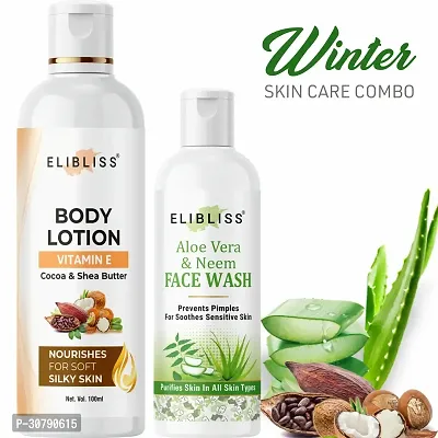 Elibliss Cocoa  Shea Butter Body Lotion with Aloe Vera Neem Face Wash Combo for All Skin