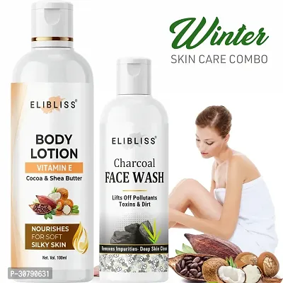 Elibliss  Cocoa  Shea Butter Body Lotion with Activated Charcoal Face Wash Combo