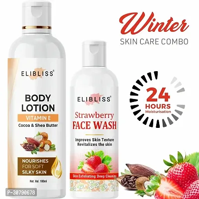 Elibliss Cocoa  Shea Butter Body Lotion with Strawberry Gel Based Face Wash Combo