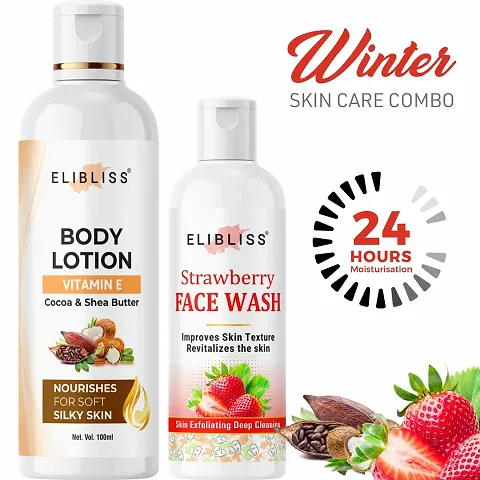 Elibliss Cocoa  Shea Butter Body Lotion with Strawberry Gel Based Face Wash Combo