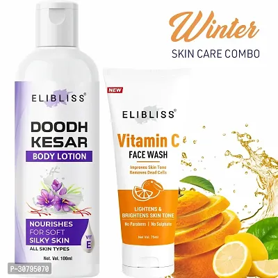 Elibliss Doodh Kesar Body Lotion for Dry Skin with Vitamin C Face Wash for All Skin Type-thumb0