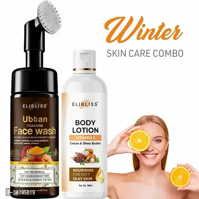 Elibliss Ubtan Natura Face Wash for Dry Skin with Turmeric  Saffron + Cocoa  Shea Butter Body Lotion-thumb0