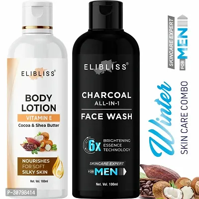 Elibliss Cocoa  Shea Butter  Body Lotion For Smooth + Activated Charcoal Anti-Pollution Men Face Wash-thumb0