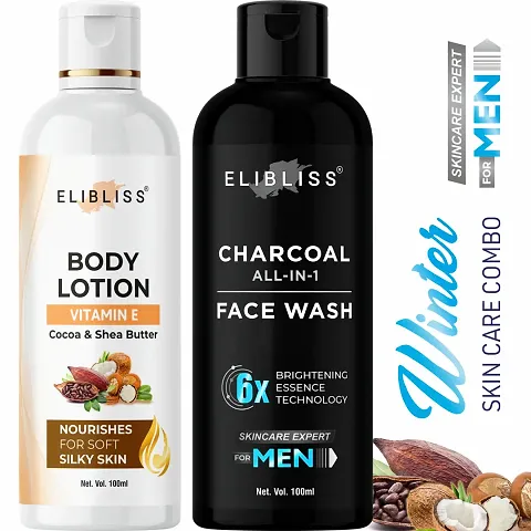 Elibliss Cocoa  Shea Butter  Body Lotion For Smooth + Activated Charcoal Anti-Pollution Men Face Wash