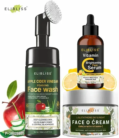 Elibliss Apple Face Wash + Vitamin C Serum + Face O Cream for Refreshing skin-thumb0