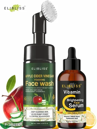 Elibliss Apple Face Wash + Vitamin C Serum for Tan Removal  Moisturization